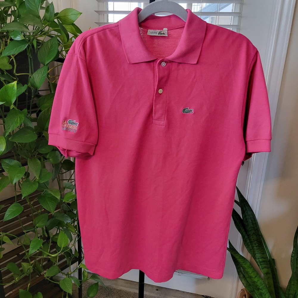 Vintage Chemise Lacoste Pink Pique Polo Shirt Made in France Mens L